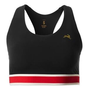Tracksmith Black Sports Bra with Red and Gold Accents